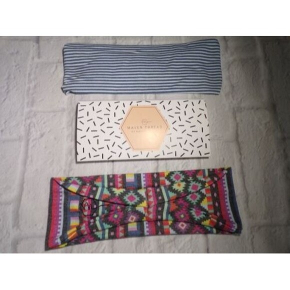 NEW Maven Thread 3" Wide Headband Aztec Navy Stripe 2 Pack Teens Gym Sports Yoga - Picture 2 of 4